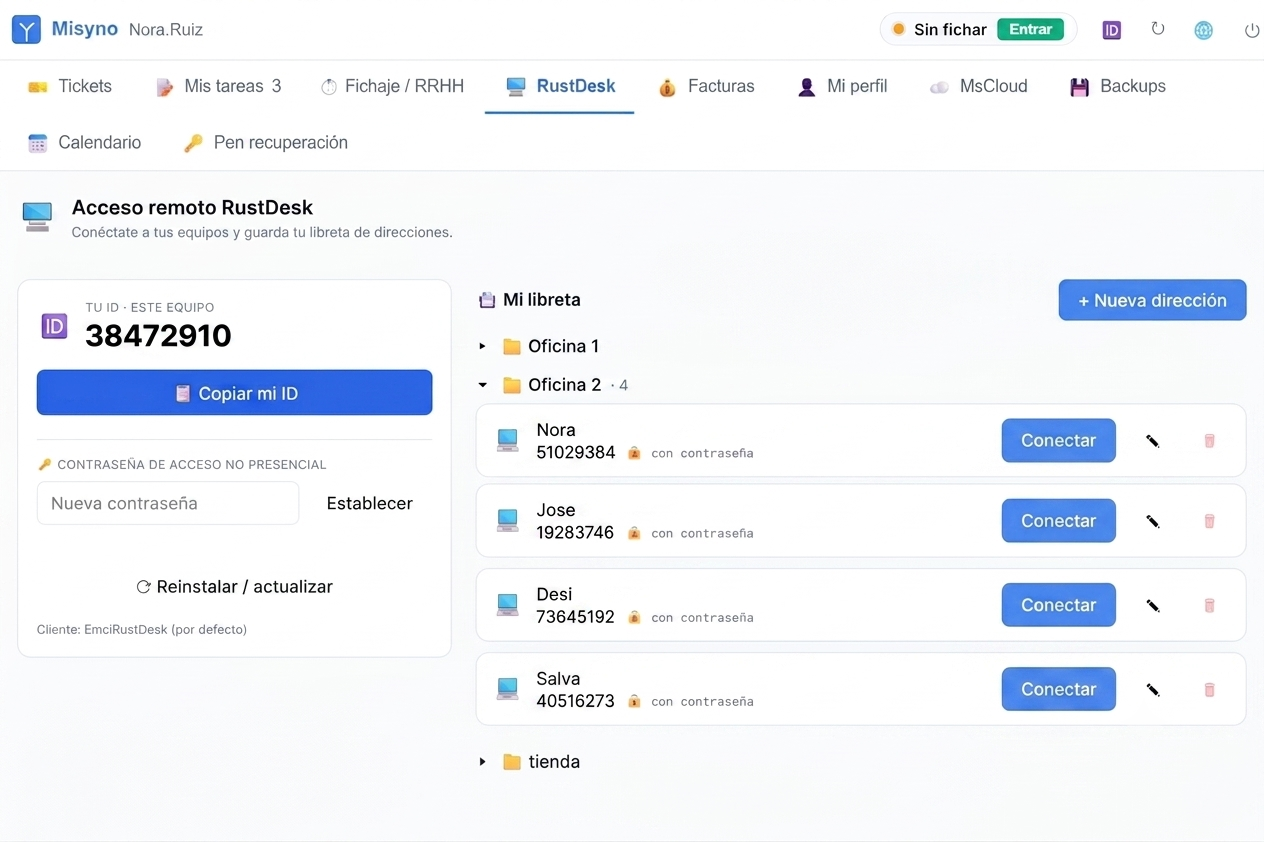 Acceso remoto RustDesk — libreta de direcciones